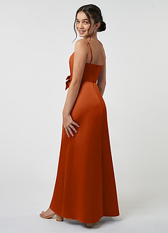 Azazie Anina Junior Vestido de Naranja Quemada de Satén Elástico de Corte en A con Lazo image4