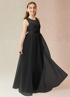 Azazie Georgette A-Line Lace Tulle Floor-Length Junior Bridesmaid Dress image4