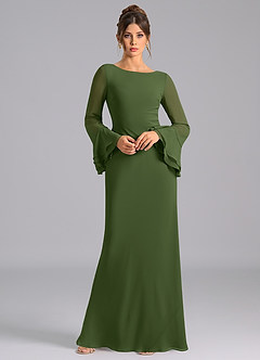 Azazie Leone Brautjungfernkleider Meerjungfrau-Linie Korsett Chiffon Kleid Olivgrün image3
