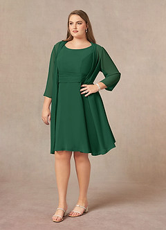Azazie Shirley vestidos de madre de la novia Vestido de Verde Oscuro de Gasa de Corte En A con Plisado Scoop image10