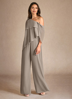 Azazie Halima Abiti per la Madre della Sposa Abito Tuta Pantaloni in Chiffon Spacco Laterale Taupe image2