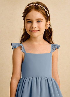 Azazie Boba Blumenmädchenkleider A-Linie Rechteckiger Ausschnitt Chiffon Kleid Zwielichtviolett image8