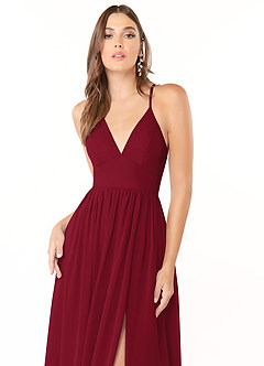 Azazie Aaida Brautjungfernkleider A-Linie Korsett Chiffon Kleid Burgunderrot image6