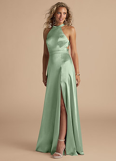 Azazie Clarice Final Sale Auburn A-Line High Neck Metallic Satin Dress image1