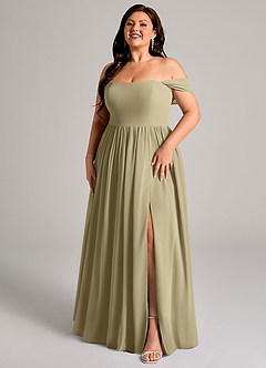 Azazie Calianna Brautjungfernkleider Wandelbar A-Linie Schulterfrei Chiffon Kleid Moosgrün image3