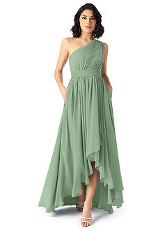 Azazie Mathilda Brautjungfernkleider A-Linie One-Shoulder Chiffon Kleid Matcha image1