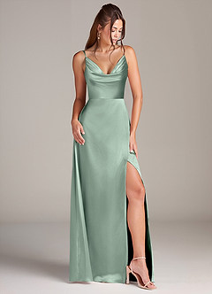 Azazie Sarella Bridesmaid Dresses Agave A-Line Pleated Stretch Satin Dress image3