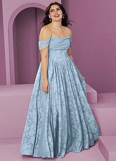 Barbie ♥ Azazie Vestidos de damas de honor Vestido de Azul Cielo de Devorado Floral de Corte en A Convertible con Vestidos sin tirantes image10
