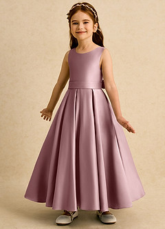 Azazie Mapel Flower Girl Dresses Dusty Rose Ball-Gown Pleated Matte Satin Dress image5