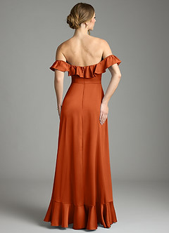 Azazie Lyra Bridesmaid Dresses Burnt Orange A-Line Off the Shoulder Stretch Satin Convertible Dress image10