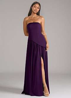 Azazie Adeline Bridesmaid Dresses Grape A-Line Strapless Stretch Satin Convertible Dress image3