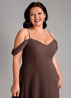 Azazie Marley Brautjungfernkleider Wandelbar A-Linie Schulterfrei Chiffon Kleid Ganache image16