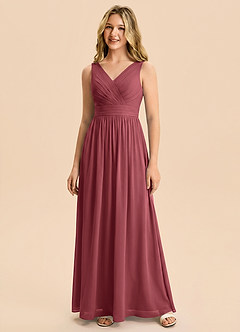 Azazie Kora Junior Vestido Merlot de Gasa de Corte en A con Plisado image5