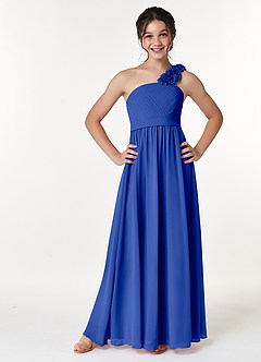 Azazie Flower Junior Abito A-Line in Chiffon Plissettato Blu Reale image1