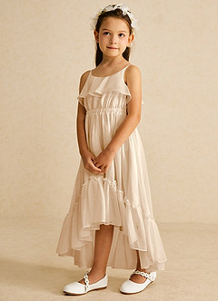 Azazie Karmen Flower Girl Dresses White Alabaster A-Line Ruched Chiffon Dress image2
