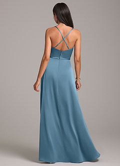 Azazie Naeem Bridesmaid Dresses Steel Blue A-Line Stretch Satin Dress image6
