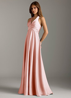 Azazie Tessie Bridesmaid Dresses Blushing Pink A-Line Pleated Stretch Satin Dress image5