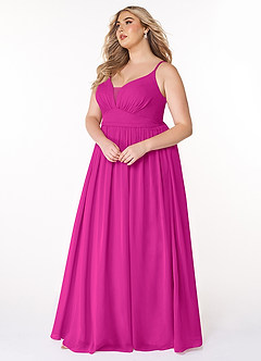 Azazie Rayna Vestidos de damas de honor Vestido de Fucsia de Gasa de Corte en A con Cuello en V plisado image9