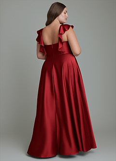 Azazie Leilani Robes de demoiselle d'honneur Robe Trapèze en Satin extensible Drapé Écarlate image11