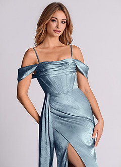 Azazie Amyra 신부 들러리 드레스 인어 오프 더 숄더 자카드 바닥 길이 드레스 image2