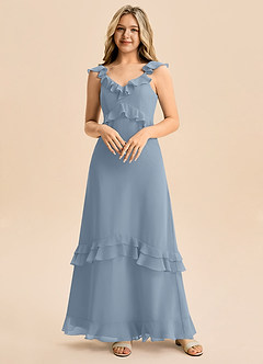 Azazie Tavie Junior Dusty Blue A-Line Ruched Chiffon Dress image5