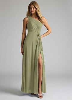 Azazie Brooke Brautjungfernkleider A-Linie One-Shoulder Gittergewebe Kleid Pistazie image3