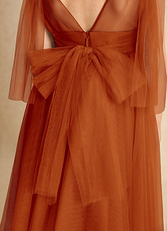 Azazie Dori Robe Demoiselle D'honneur Fillette Robe Trapèze en Tulle Rayé Paprika image7