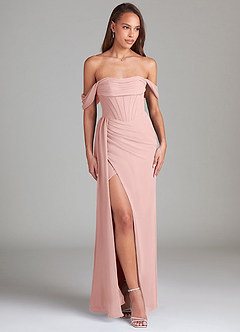 Azazie Amyra Robes de demoiselle d'honneur Robe Fourreau Convertible en Mousseline de soie Épaules dénudées Rose Poudré image3