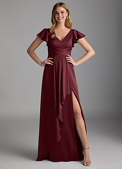 Azazie Omari Bridesmaid Dresses Cabernet A-Line Stretch Satin Dress image6