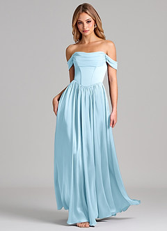 Azazie Raisa Brudtärnklänningar Klä av A-Linje i Stretch Satin Av axeln Himmelsblå image3