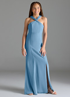 Azazie Rue Junior Steel Blue Mermaid Side Slit Chiffon Dress image4