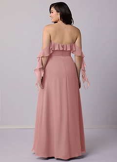 Barbie ♥ Azazie Robes de demoiselle d'honneur Robe Trapèze Convertible en Mousseline de soie Épaule décolletée Rose Poussiéreuse image8