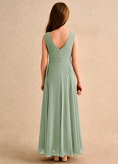 Azazie Wonderland Junior Formal Robe Demoiselle D'honneur Fillette Robe Trapèze en Mousseline de soie Plissée Vert Sauge image2