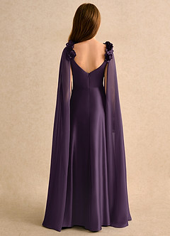 Azazie Rosita Girls Formal vestidos de niña de las flores Vestido de Ciruela de Satin Mate de Corte en A con Plisado image2