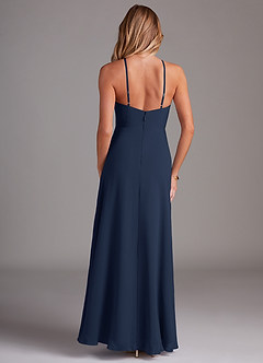 Azazie Bailey Bridesmaid Dresses Dark Navy A-Line Halter Side Slit Chiffon Dress image2