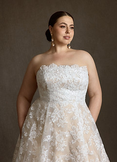 Azazie Hinata Trouwjurken Jurk van Kant met Baljurk Strapless Diamant Wit Champagne image18