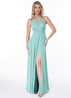Azazie Evalleen Vestidos de madrinha de casamento Vestir Água de Chiffon de Linha A com Plissado image6