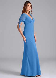 Azazie Pheby Robes de demoiselle d'honneur Robe Trapèze en Mousseline de soie Plissée Geai Bleu image5
