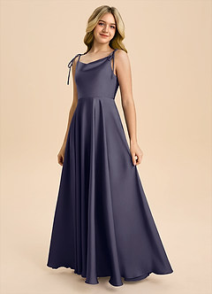 Azazie Popsy Junior Stormy A-Line Bow Stretch Satin Dress image6