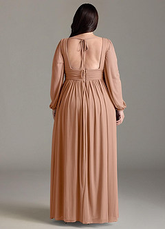 Azazie Norah Brautjungfernkleider A-Linie Lange Ärmel mit V-Ausschnitt Chiffon Kleid Champagner Rosa image7
