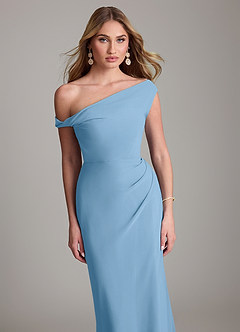 Azazie Emerson Venta final Vestido de Azul Acero de Gasa de Corte Recto con Vestidos sin tirantes image2