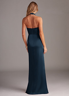 Azazie Jemma Vestidos de damas de honor Vestido Azul Marino Oscuro de Satén Elástico de Corte Recto con Plisado image6