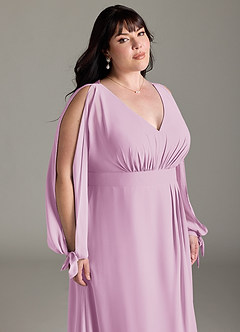 Azazie Matilda Bridesmaid Dresses Candy Pink A-Line Long Sleeve Chiffon Dress image15