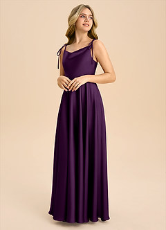 Azazie Popsy Junior A-Linie Schleifen Stretch-Satin Kleid Traube image4