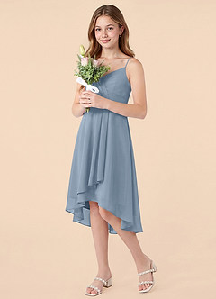 Azazie Mariam Junior Dusty Blue A-Line Pleated Chiffon Dress image3
