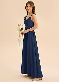 Azazie Kelsea Junior Vestido de Azul Marino Oscuro de Gasa de Corte en A con Volante image4