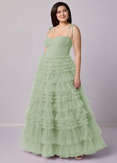 Barbie ♥ Azazie Abiti da Damigella Abito A-Line in Tulle Scollo a Cuore Verde Salvia image9