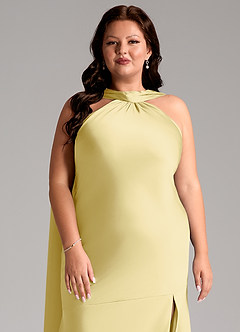 Azazie Kinsley Vestidos de madrinha de casamento Vestido Sorvete De Limão de Cetim elástico de sereia com Fenda Lateral image13