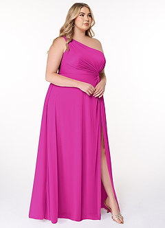 Azazie Brooke Bridesmaid Dresses Fuchsia A-Line One Shoulder Mesh Dress image9