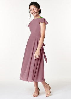 Azazie Payton Junior Vintage Mauve A-Line Bow Chiffon Dress image5